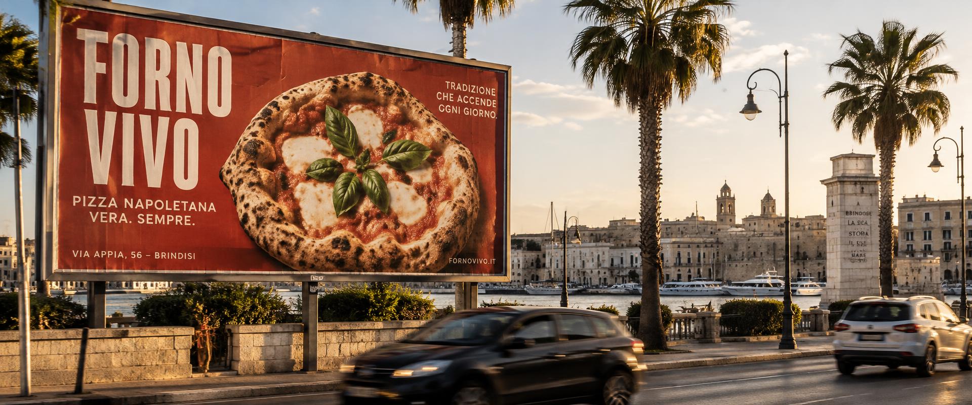 Cartellone con il concept dimostrativo Forno Vivo sul lungomare
